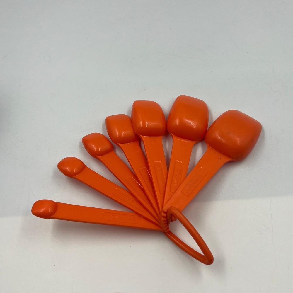 Vintage Tupperware Orange Measuring Spoons Set of 6 Scoop Style with Ring 1260 - Picture 2 of 8